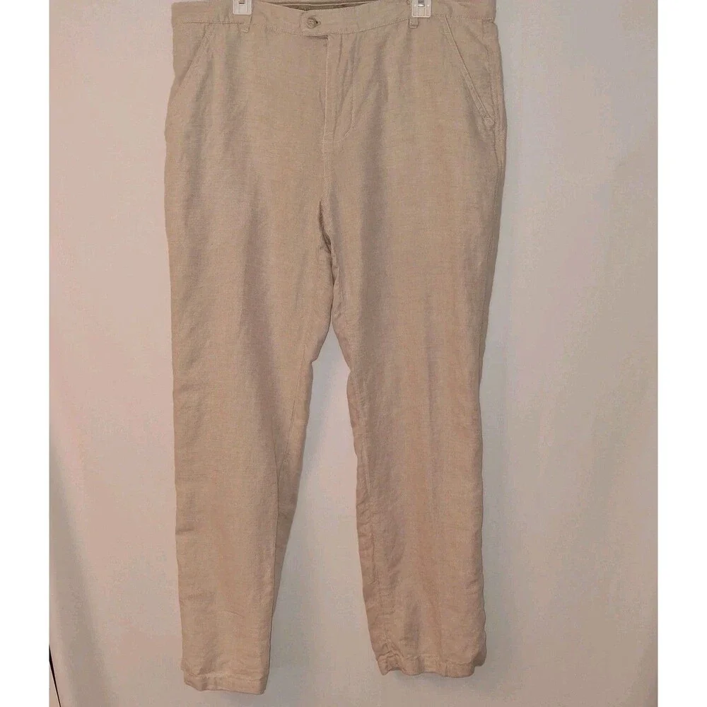Bohio Linen Blend Tan Pants Chinos Mens 38x32 Casual Beach Summer Officewear